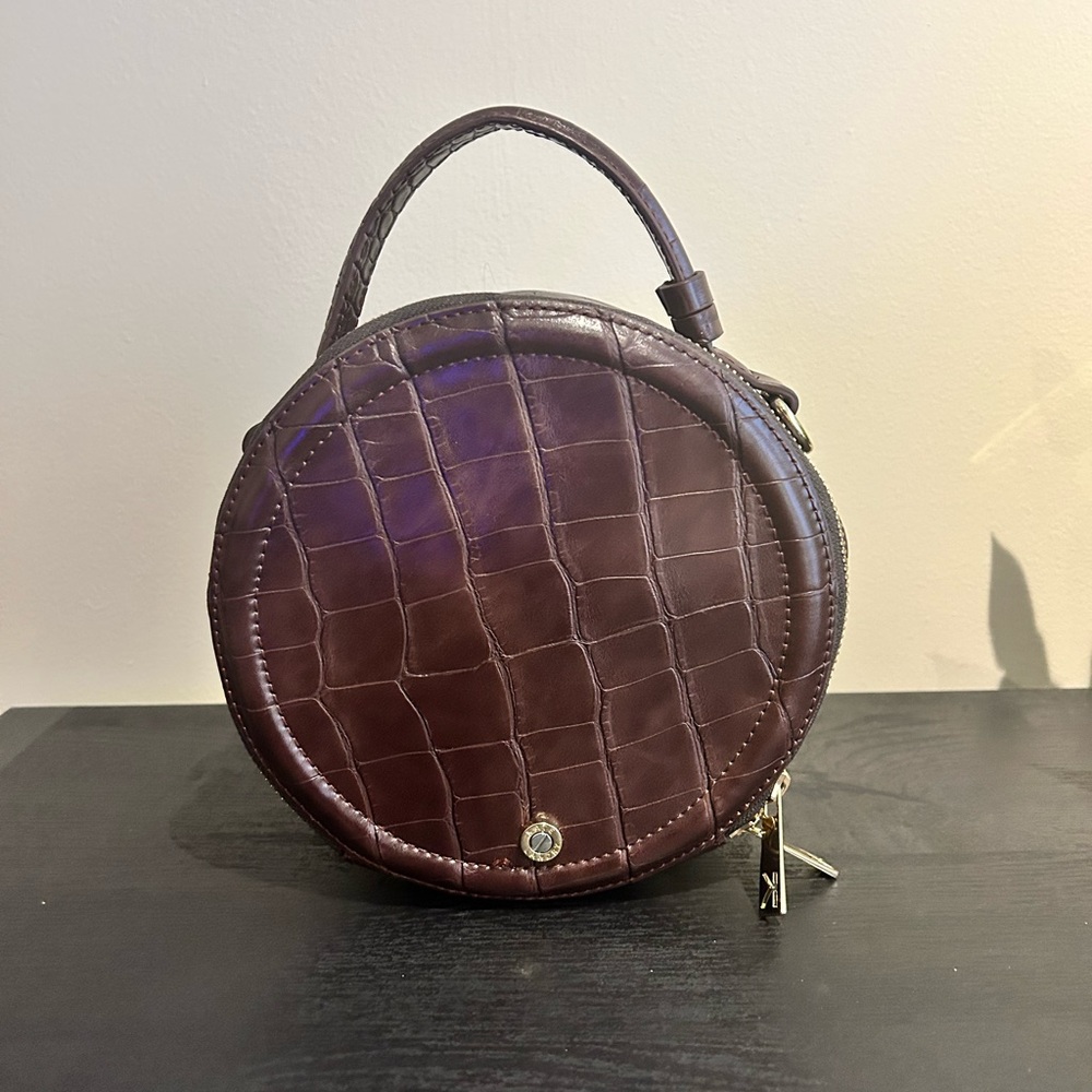 Brown Croc-Embossed Kate Landry Round Bag